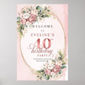 Pretty Boho Blush Roze Eucalyptus 40e Verjaardag Poster (Voorkant)