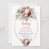 Pretty Boho Burgundy Pink Gold Floral Baby Invites Kaart (Voorkant)