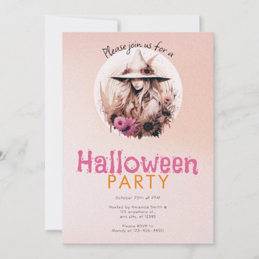 Pretty Boho Heks Ombre Halloween Feest Kaart (Voorkant)