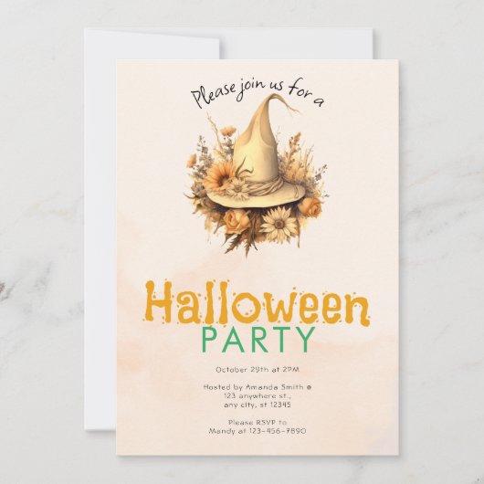 Pretty Boho Heksenhoed Halloween Feest Kaart (Voorkant)