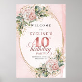 Pretty Boho Light Pink Eucalyptus 40th Birthday  Poster (Voorkant)