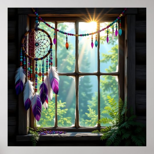 Pretty Boho Paarse Droomvanger in Raam Poster (Voorkant)