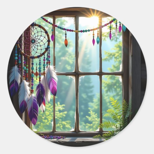 Pretty Boho Paarse Droomvanger in Raam Ronde Sticker (Voorkant)
