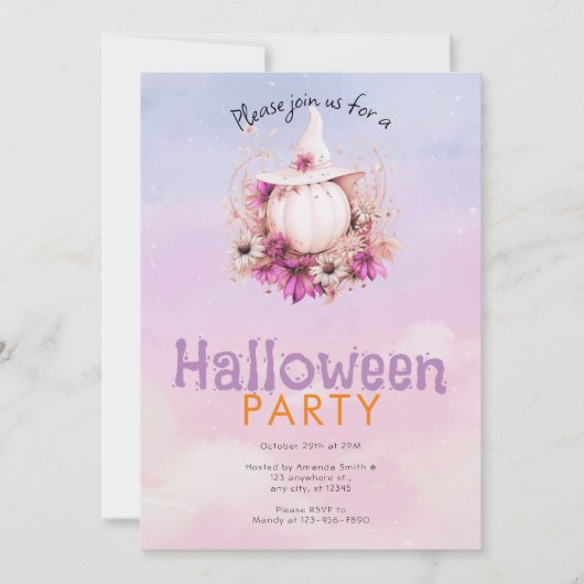 Pretty Boho Pompoen Heksenhoed Halloween Feest Kaart (Voorkant)