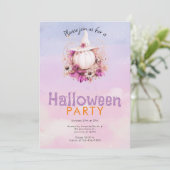 Pretty Boho Pompoen Heksenhoed Halloween Feest Kaart (Staand voorkant)