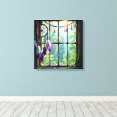 Pretty Boho Purple Dreamcatcher in Window Canvas Afdruk (Insitu (Houten vloer))