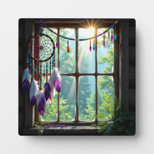 Pretty Boho Purple Dreamcatcher in Window   Fotoplaat (Voorkant)