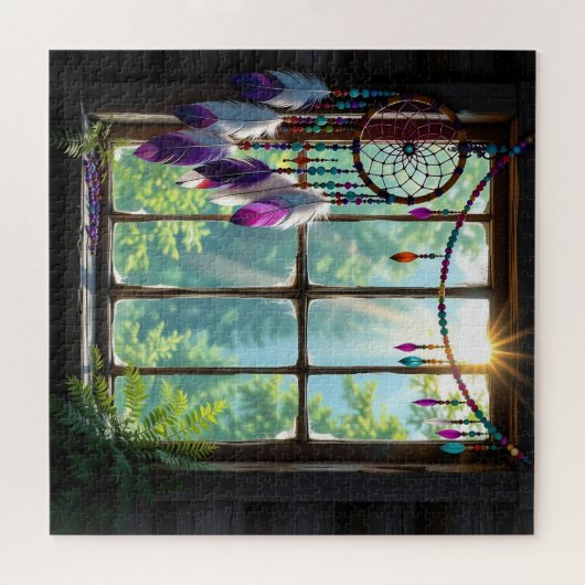 Pretty Boho Purple Dreamcatcher in Window   Legpuzzel (Horizontaal)