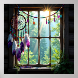 Pretty Boho Purple Dreamcatcher in Window   Poster
