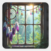 Pretty Boho Purple Dreamcatcher in Window   Vierkante Sticker (Voorkant)
