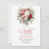 Pretty Boho Robijn Wit Goud Bloemachtige Bruilofts Kaart (Voorkant)