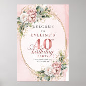 Pretty Boho Rose Gold Eucalyptus 40th Birthday  Poster (Voorkant)