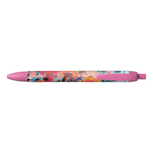 Pretty Botanical Girly Floral Zwarte Inkt Pen (Achterkant)