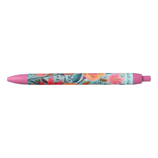 Pretty Botanical Girly Floral Zwarte Inkt Pen (Voorkant)