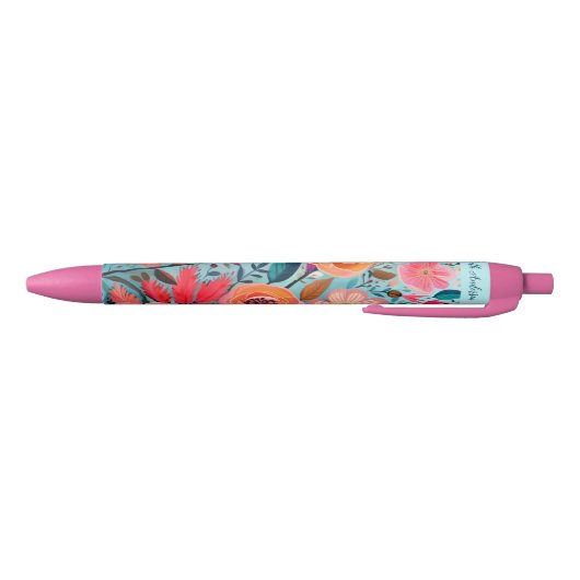 Pretty Botanical Girly Floral Zwarte Inkt Pen (Bodem)