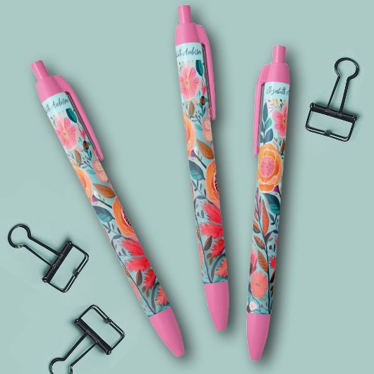 Pretty Botanical Girly Floral Zwarte Inkt Pen