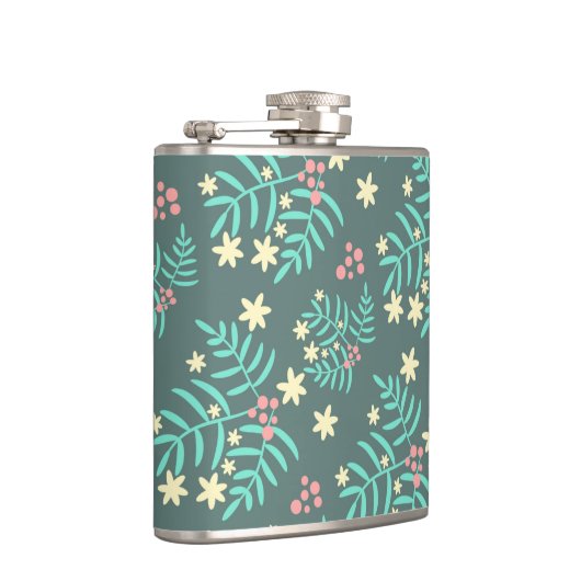 Pretty Botanical Leaves and Berries Blue Pattern Heupfles (Rechts)