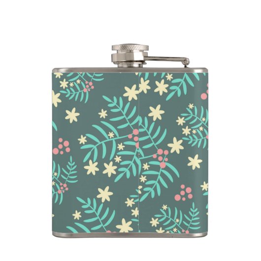 Pretty Botanical Leaves and Berries Blue Pattern Heupfles (Achterkant)