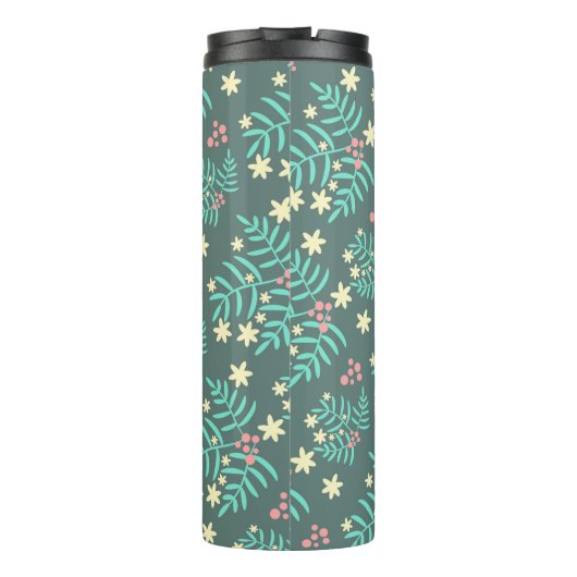 Pretty Botanical Leaves and Berries Blue Pattern Thermosbeker (Achterkant)