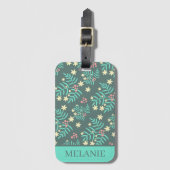 Pretty Botanical Leaves and Berries Personalised Bagagelabel (Voorkant (verticaal))