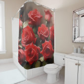 Pretty bright red roses garden watercolor painting douchegordijn (In situ)