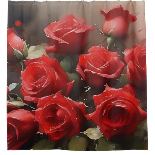 Pretty bright red roses garden watercolor painting douchegordijn (Voorkant)