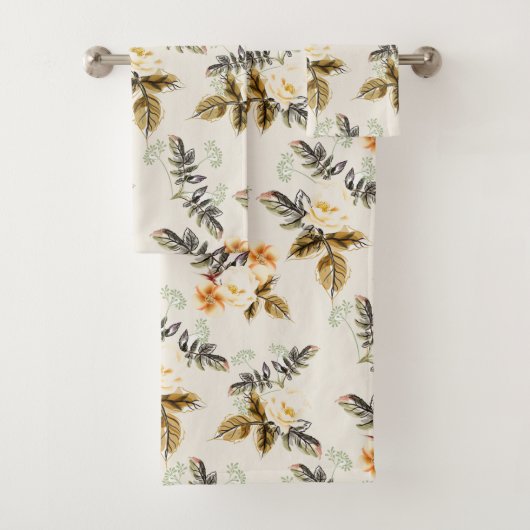 Pretty Brown Floral Fall Winter Matching  Bad Handdoek (Insitu)