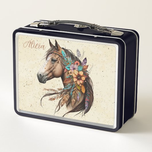 Pretty Buckskin Horse Lunch Box with Name (Achterkant)