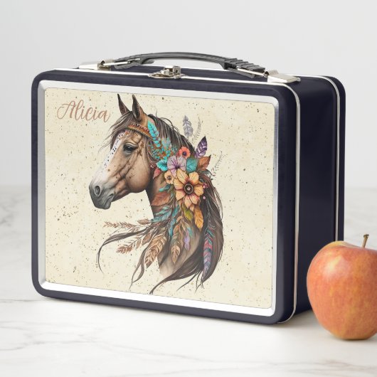 Pretty Buckskin Horse Lunch Box with Name (In situ)