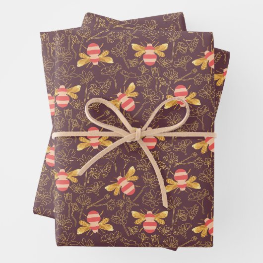 Pretty Bumble Bee Pattern Inpakpapier Vel (In situ)