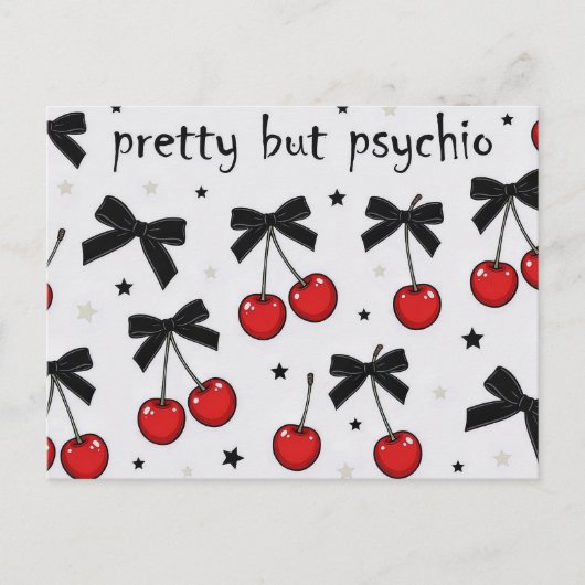 Pretty But Psycho Cherry Bow Coquette  Briefkaart (Voorkant)