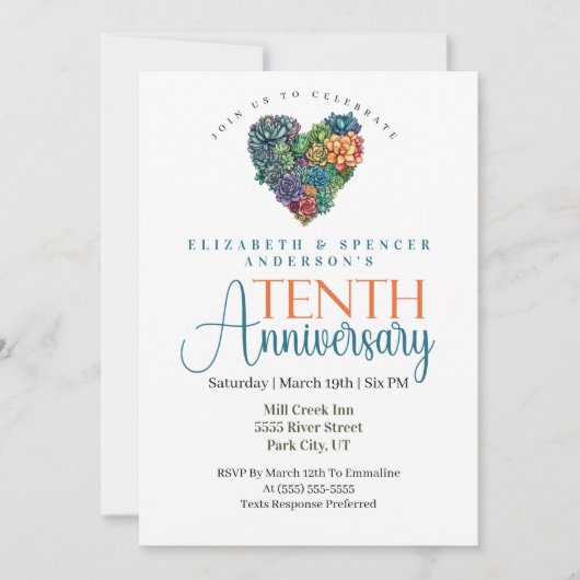 Pretty Cactus Heart 10th Wedding Anniversary Kaart (Voorkant)
