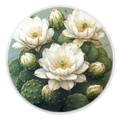 Pretty Cactus White Flowers Keramische Knop (Voorkant)
