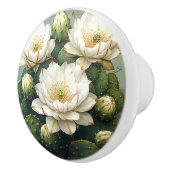 Pretty Cactus White Flowers Keramische Knop (Rechts)