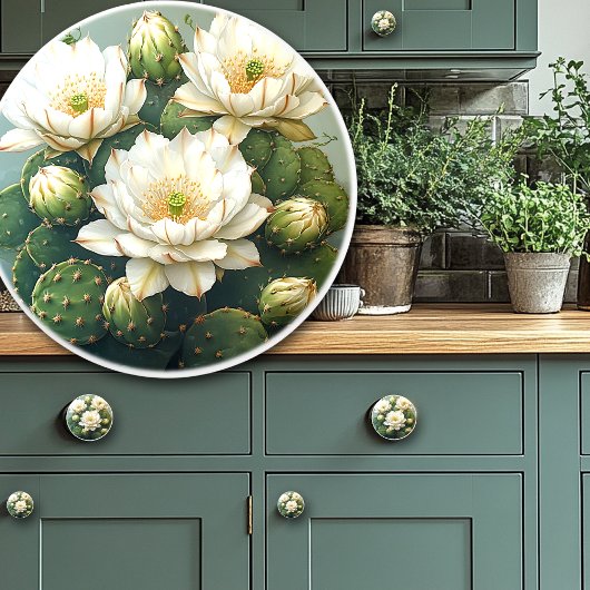 Pretty Cactus White Flowers Keramische Knop