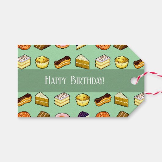 Pretty Cakes Happy Birthday! Cake & Pastry Pattern Cadeaulabel (Voorkant (Horizontaal))