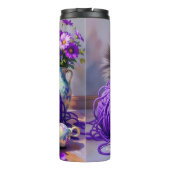 Pretty Cat with Purple Flowers and Yarn   Thermosbeker (Achterkant)