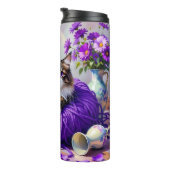 Pretty Cat with Purple Flowers and Yarn   Thermosbeker (Geroteerd rechts)