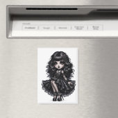 Pretty Chibi Gothic Girl Magnet Dark Aesthetic  (Insitu (Vaatwasser))