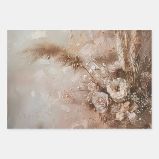 Pretty Chic Beige Blush Boho Bloem  Inpakpapier Vel (Voorkant 3)