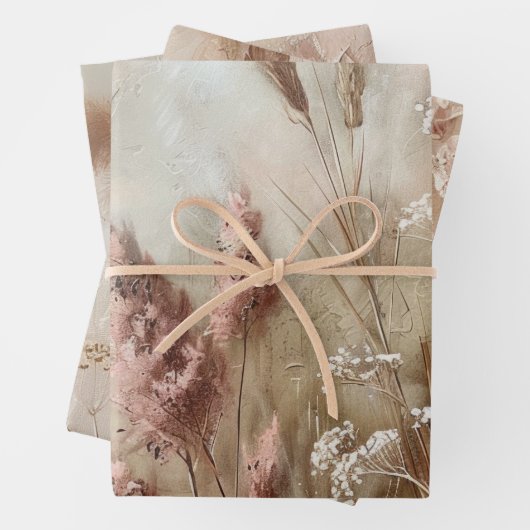 Pretty Chic Beige Blush Boho Bloem  Inpakpapier Vel (In situ)