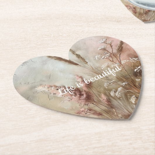 Pretty Chic Beige Blush Boho Bloem  Kartonnen Onderzetters (Gekanteld)