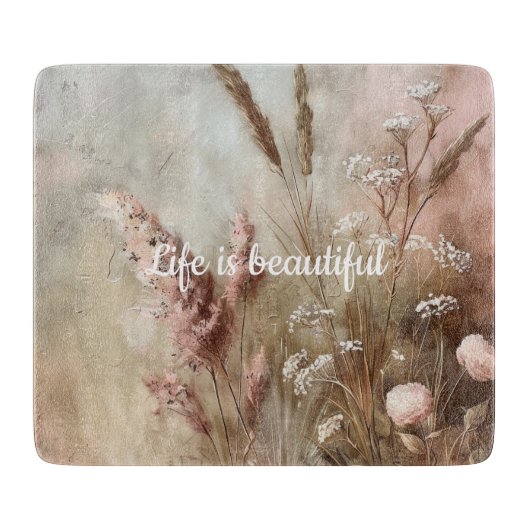 Pretty Chic Beige Blush Boho Bloem  Snijplank (Voorkant)