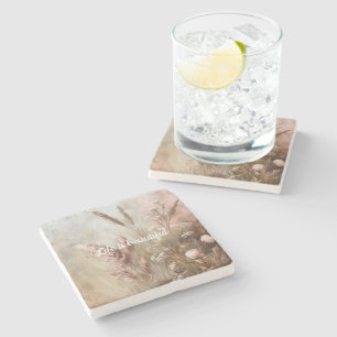 Pretty Chic Beige Blush Boho Bloem  Stenen Onderzetter