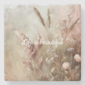 Pretty Chic Beige Blush Boho Bloem Stenen Onderzetter (Voorkant)