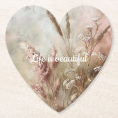 Pretty Chic Beige Blush Boho Bloemen Kartonnen Onderzetters (Voorkant)