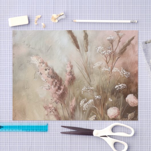 Pretty Chic Beige Blush Boho Bloemen Tissuepapier (Craft)