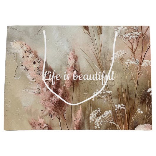 Pretty Chic Beige Blush Boho Bloemrijke Bruidsmeis Groot Cadeauzakje (Voorkant)