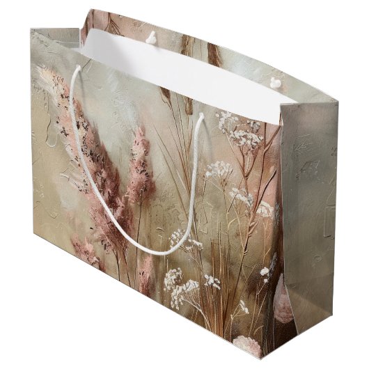 Pretty Chic Beige Blush Boho Bloemrijke Bruidsmeis Groot Cadeauzakje (Achterkant Gekanteld)