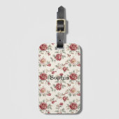 Pretty Chic Red Cream Floral  Bagagelabel (Voorkant (verticaal))